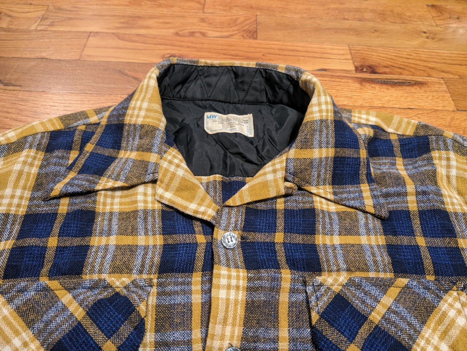 Vtg JCPenney MW Flannel Shirt – Men’s LARGE 16-16 1/2 – Korea Plaid Blue Yellow