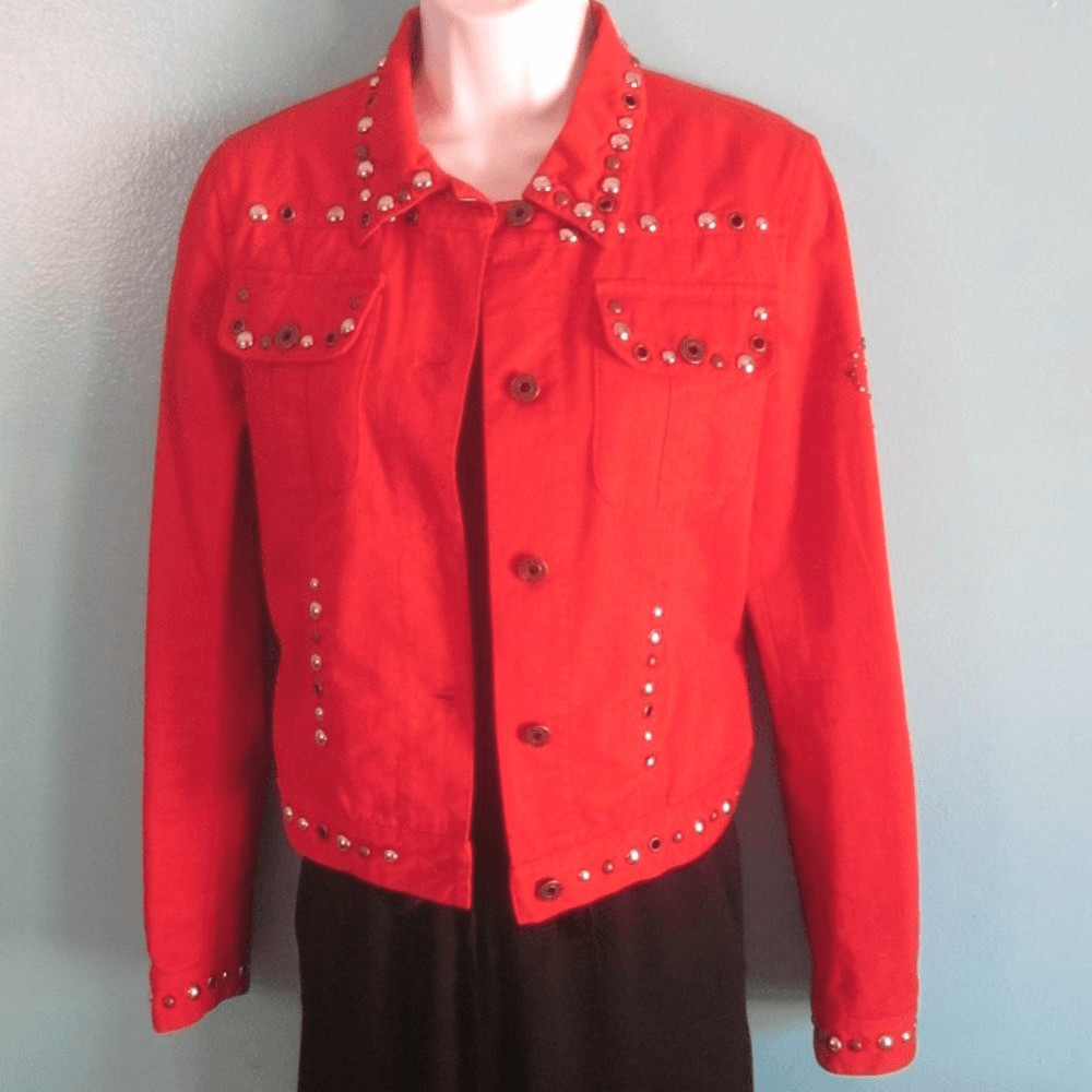 Moschino Womens Size 6 Cheap & Chic Red Embellished Cropped Jacket Made in Italy