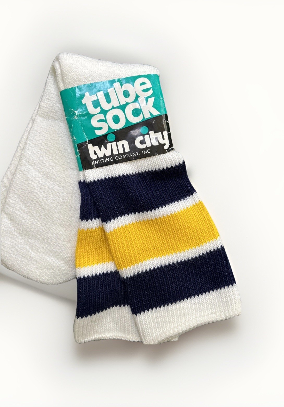 VTG 80s Twin City Tube Socks Orlon Acrylic Men’s 6-10 Striped NOS Football Navy.