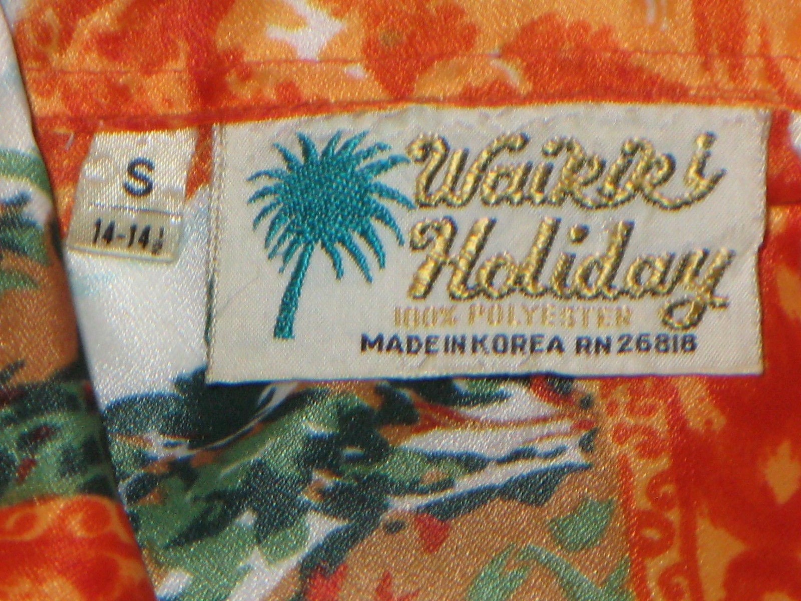 Vintage Waikiki Holiday Hawaiian Shirt Sz S 100% Polyester Korea Made