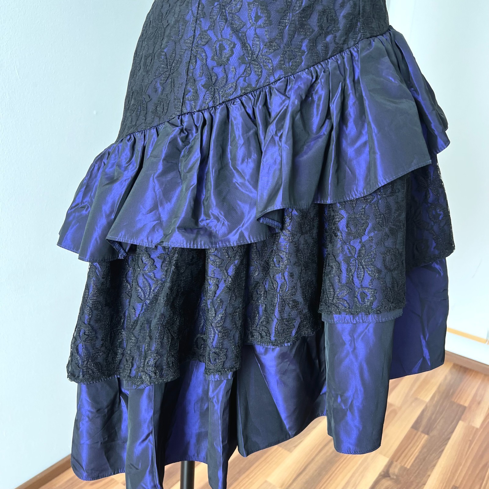 1980s Taffeta Cocktail Party Dress Asymmetrical Hem Cocktail Tiered Evening Gown