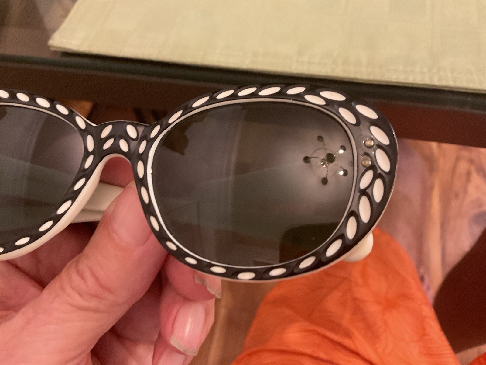 VINTAGE OVAL BLACK & WHITE Mid-century SUNGLASSES “MADE IN FRANCE”