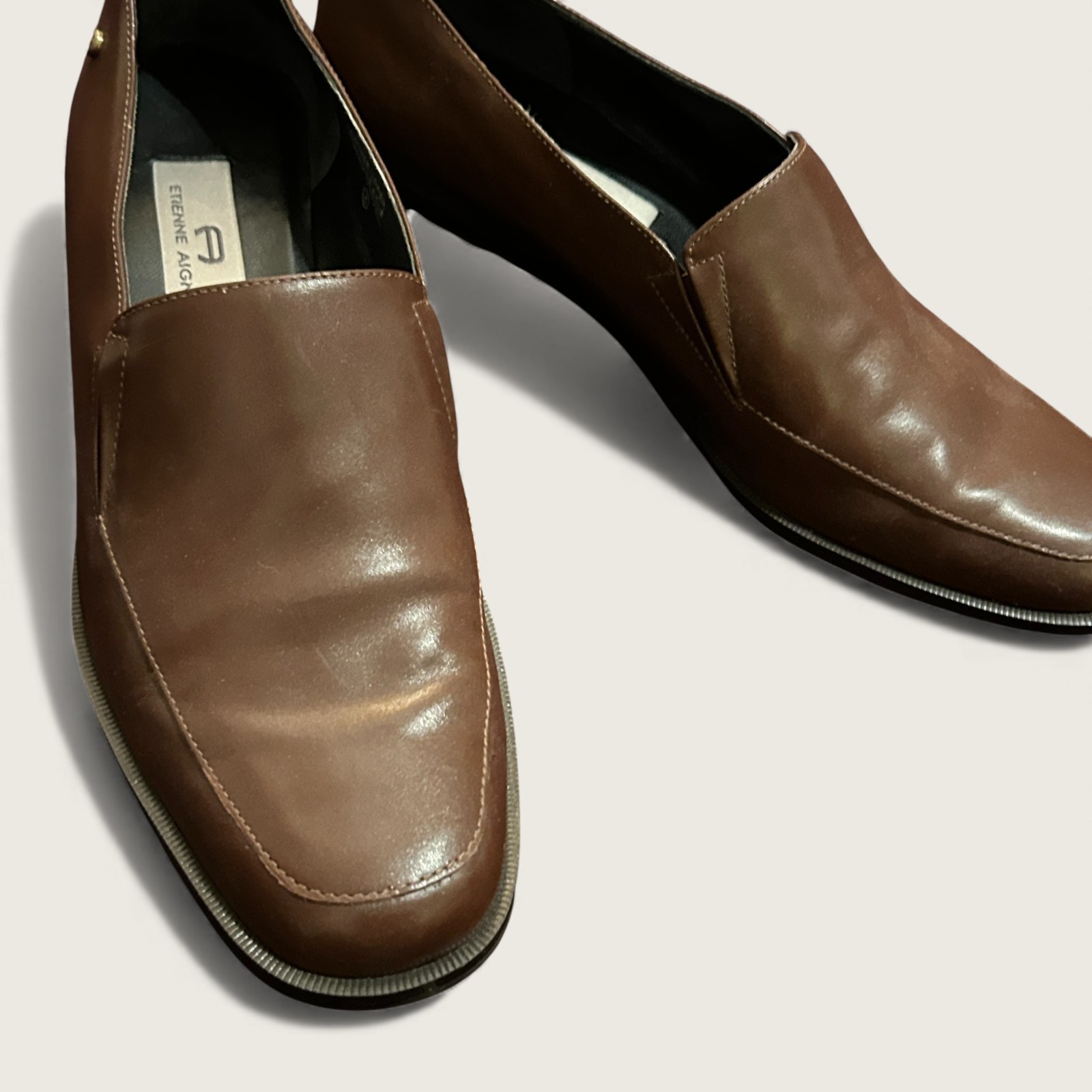 Vintage Etienne Aigner Stamford Loafers Brown Leather Size 9.5 M Slip-On