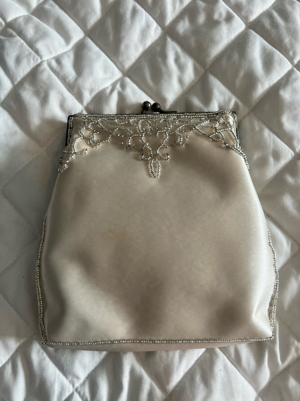 White Satin Beaded Vintage Wedding Purses EUC