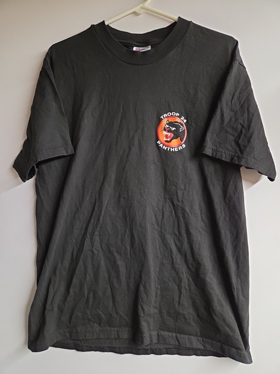 Vintage 90s Y2K HANES Beefy Large Black Panthers T-shirt Troop 24 20×27.5