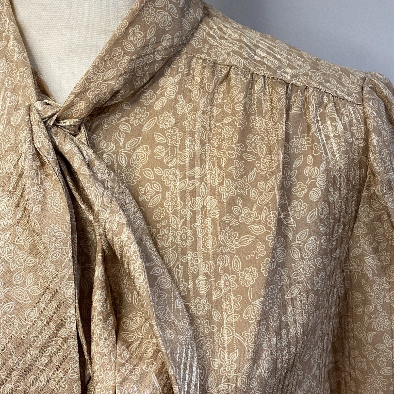 Vintage 80s Evan Picone Petite Blouse Skirt Outfit Womens XS Sheer Beige Satin