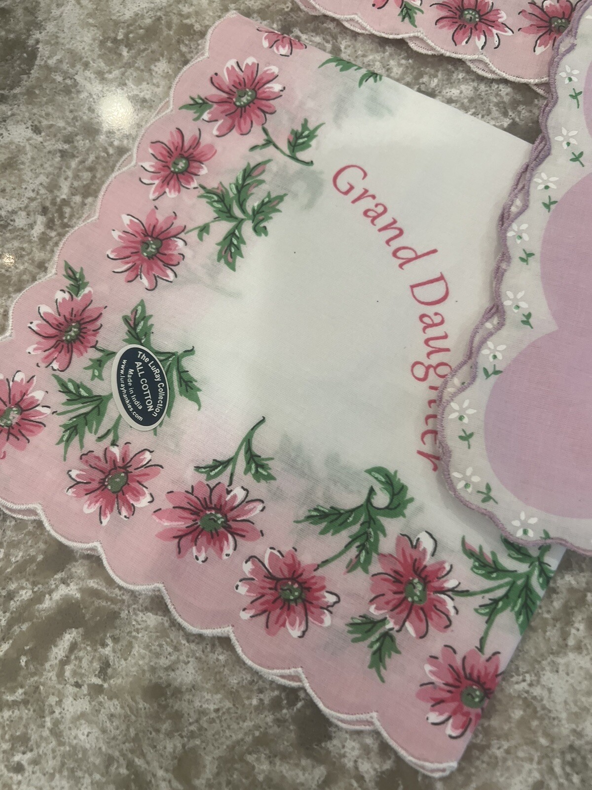 5 New Pink Roses Floral Grand Daughter Handkerchief – LuRay Hankie! Set Vtg