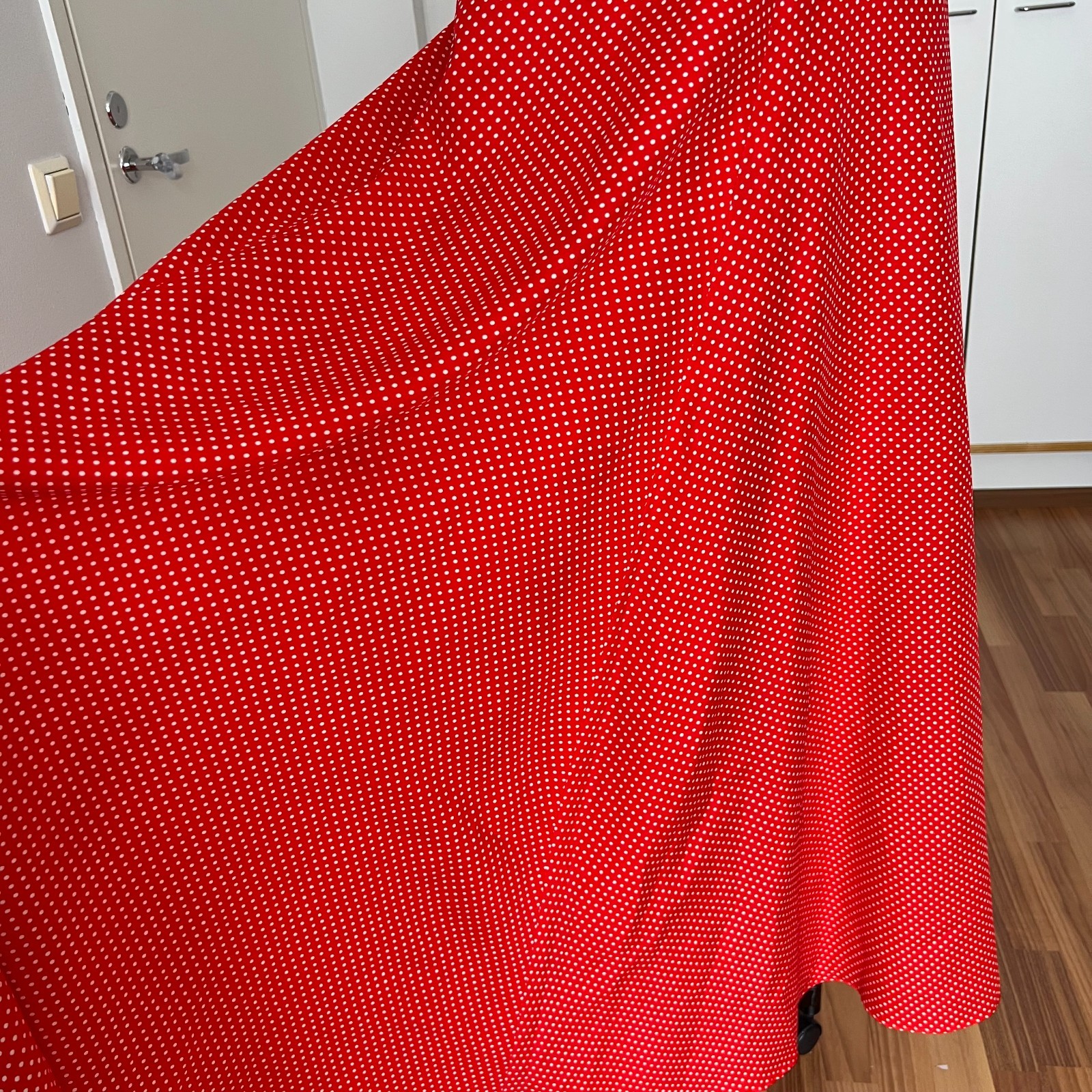 1970s YVETTE Red Polka Dot Maxi Dress V Neck Aline French Vintage Romantic Retro