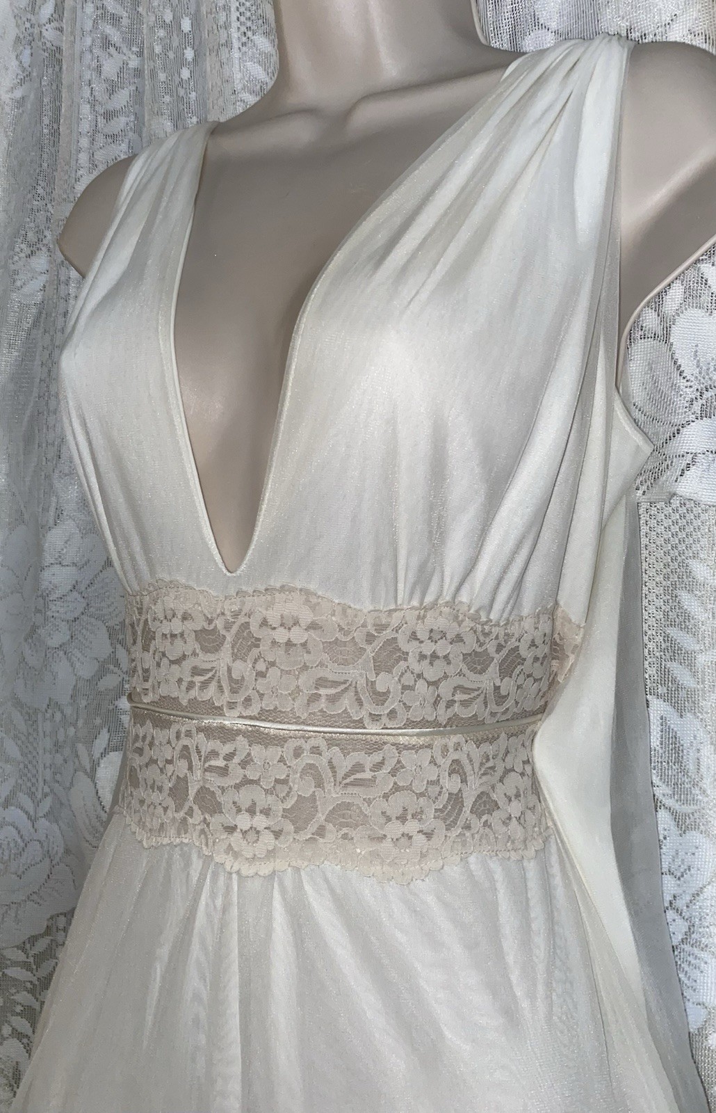 VTG M L INTIME Bridal Ivory Db Sheer Chiffon Peignoir Robe Nightgown Gown Set