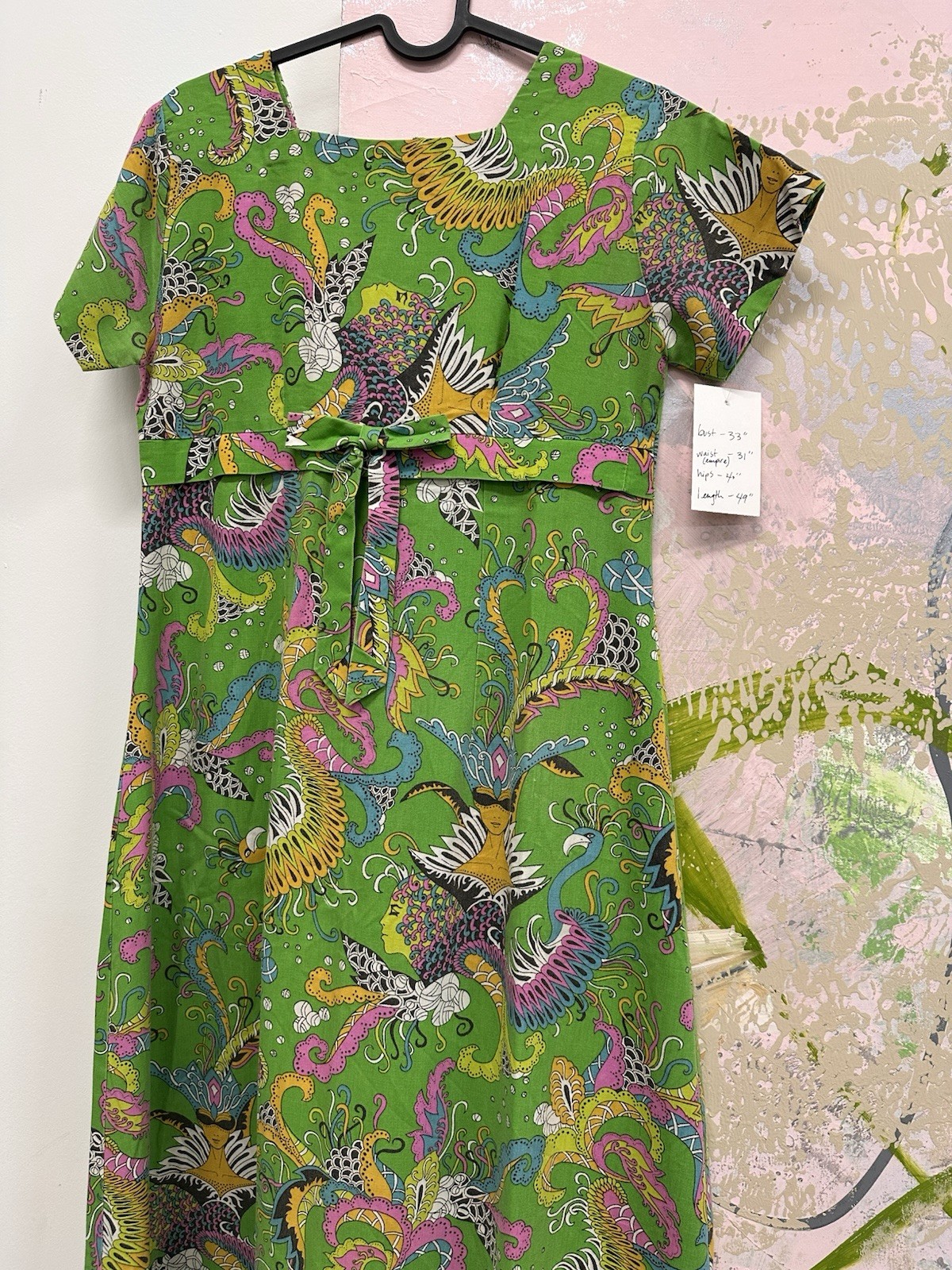 60s Vintage Psychedelic Print Disco Cotton Handmade Maxi Dress Women’s Size M L
