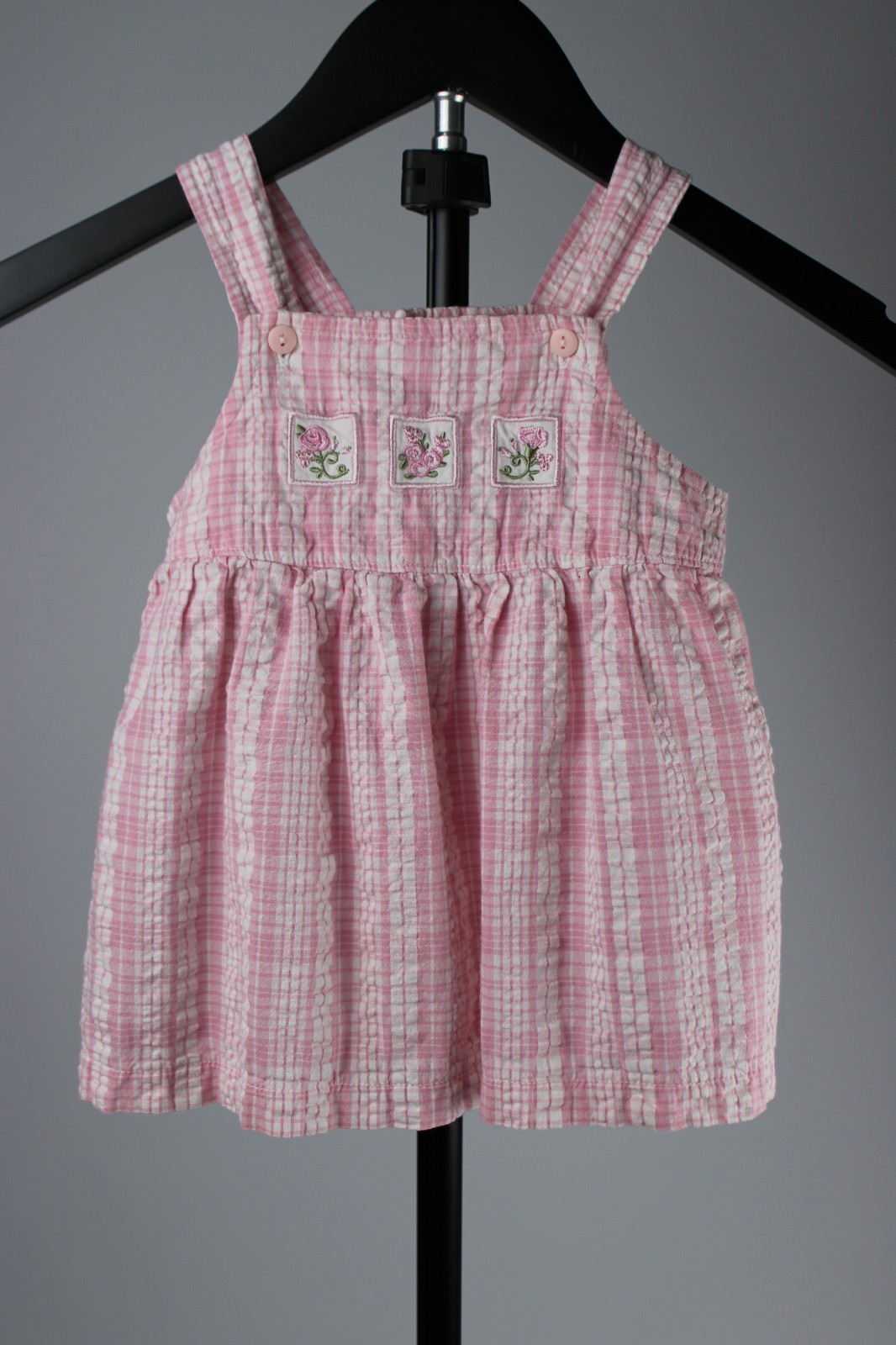 Vintage Pink Floral Chambray Dress Toddler 9 Months 100% Cotton