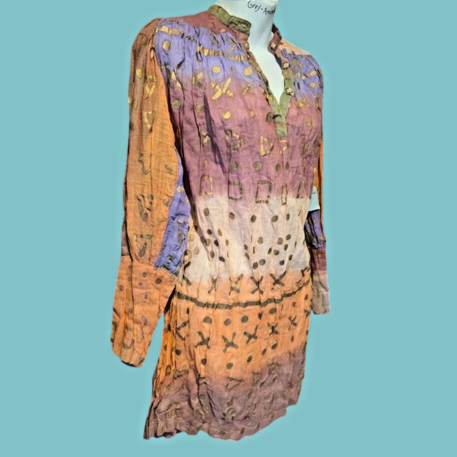 SANDY STARKMAN rare Nwt early vtg hippie tie-dye gold Earthy tunic dress NWT 6H