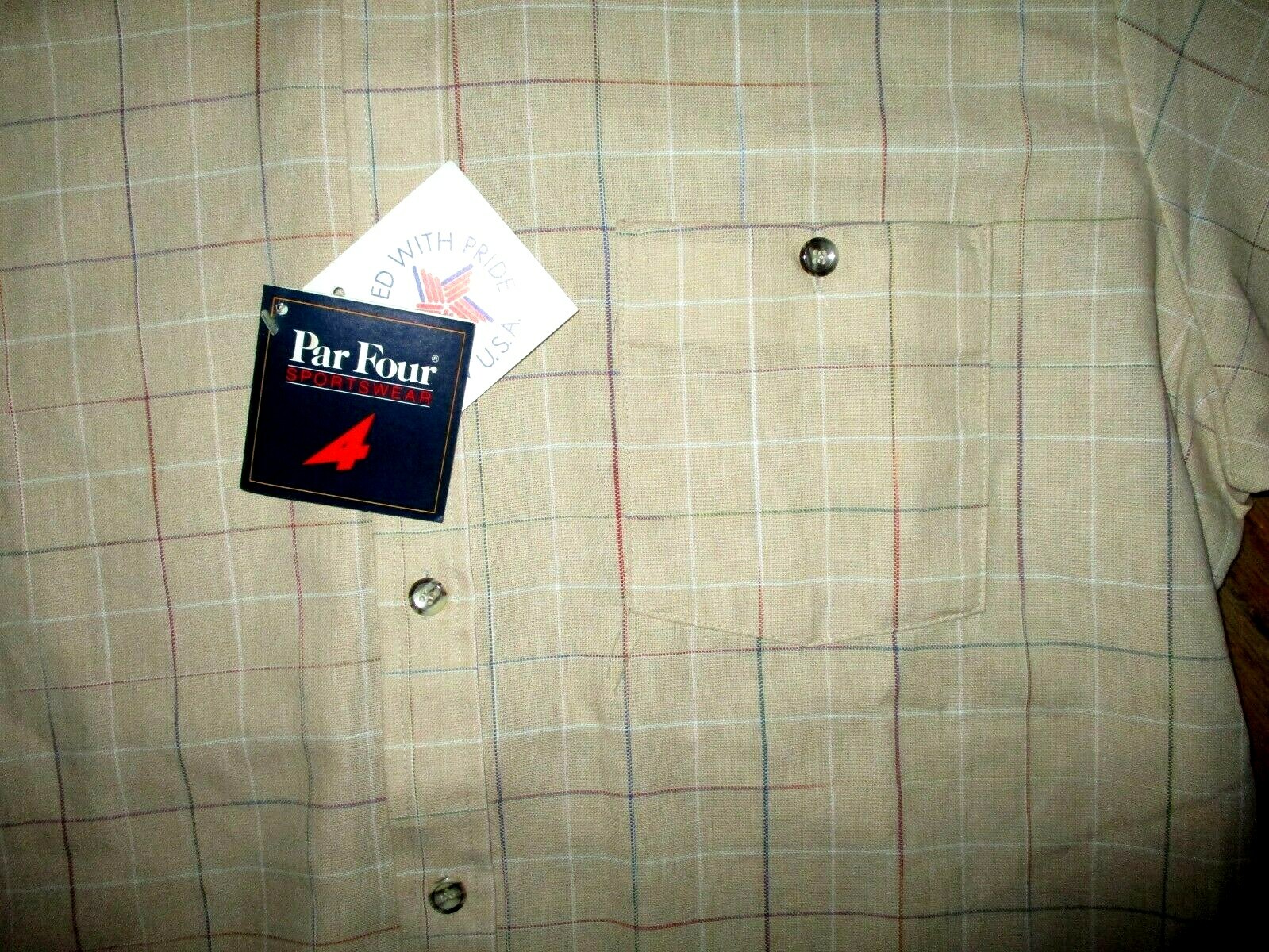NOS vtg PAR FOUR SPORTSWEAR BUTTON DOWN SHIRT Plaid Stripe Check JC Penney NWT L