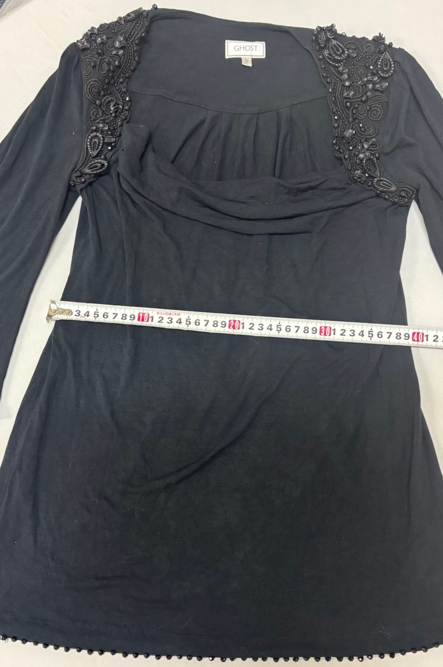 Ghost Y2K Black Beaded Embellished Mini Dress UK 10 Silk Blend Goth Clubwear