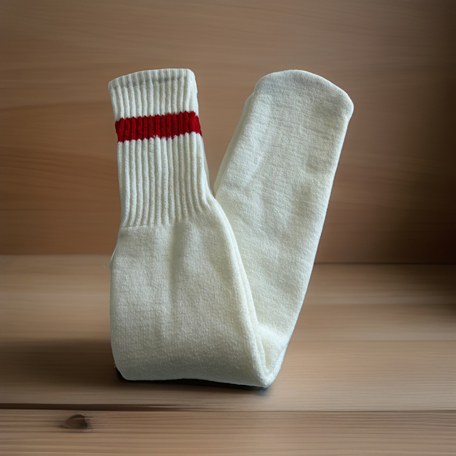 VTG socks Men’s White/ Red Stripe Tube 21” USA Made OTC Acrylic Blend