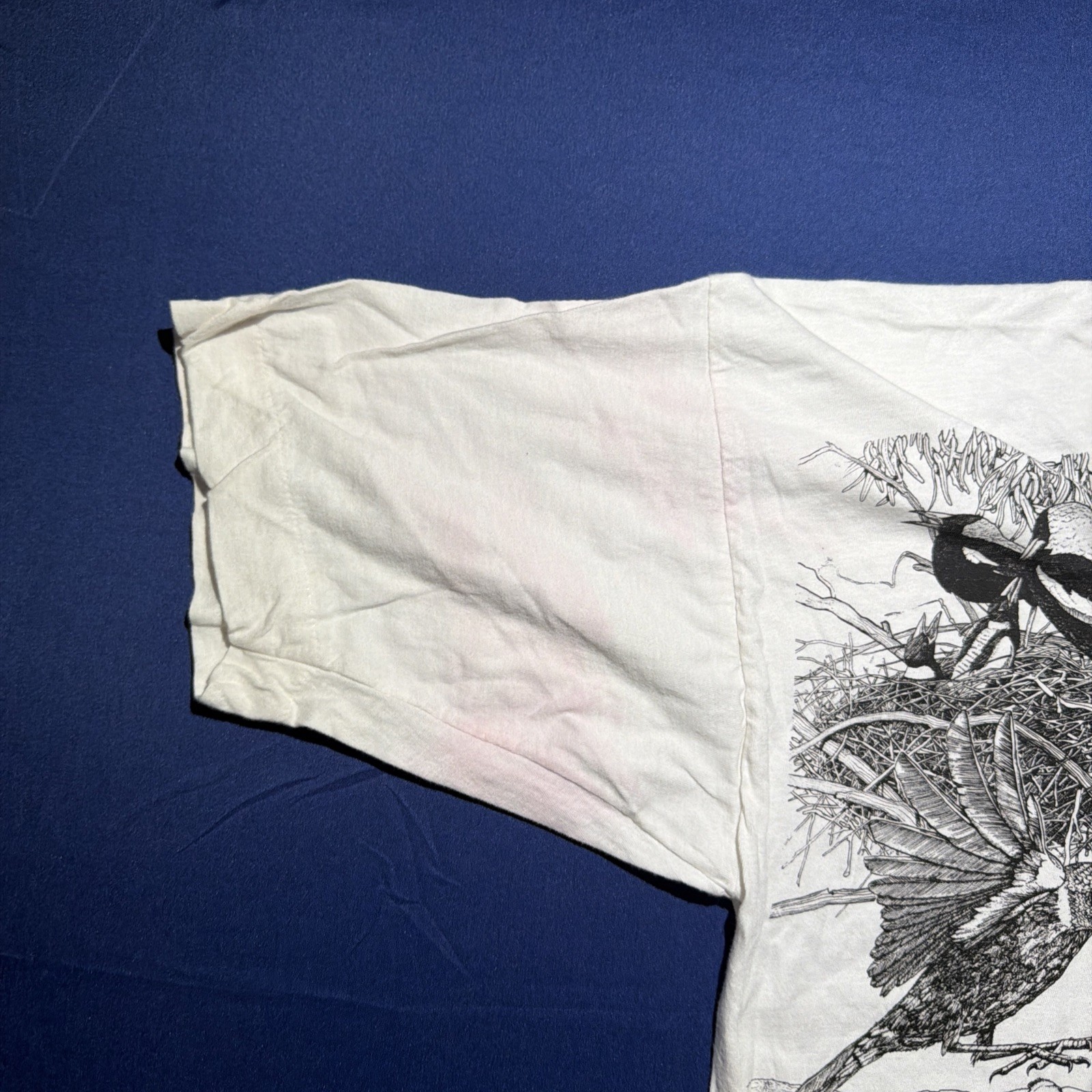 Vintage Sz 44 70s 80s White Australian Animals Birds Endangered Species T Shirt