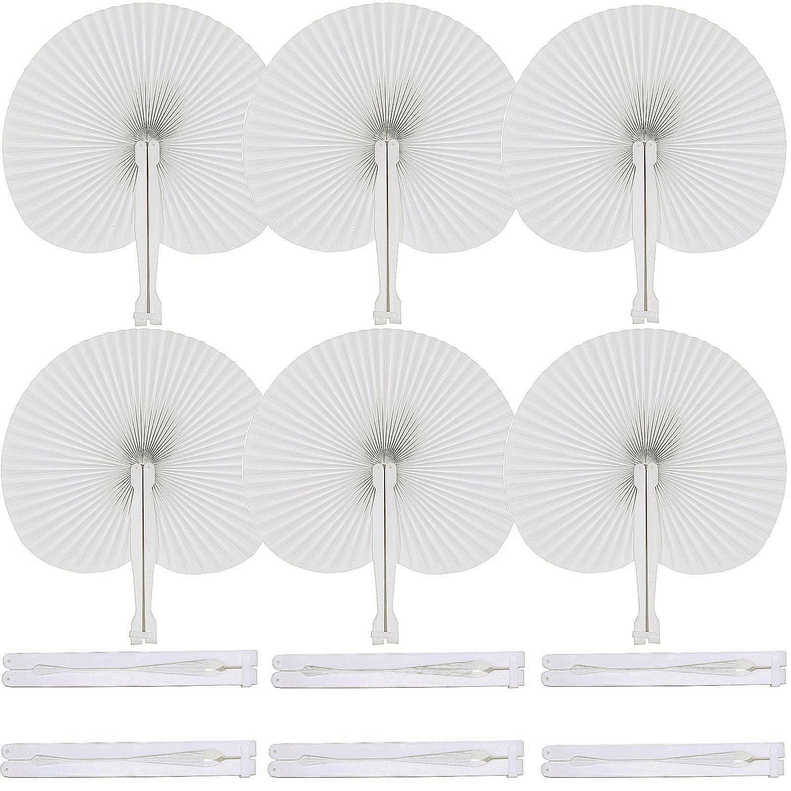 12 Pcs White Paper Fans,Foldable Handheld Fans Women,Round Wedding Decorative