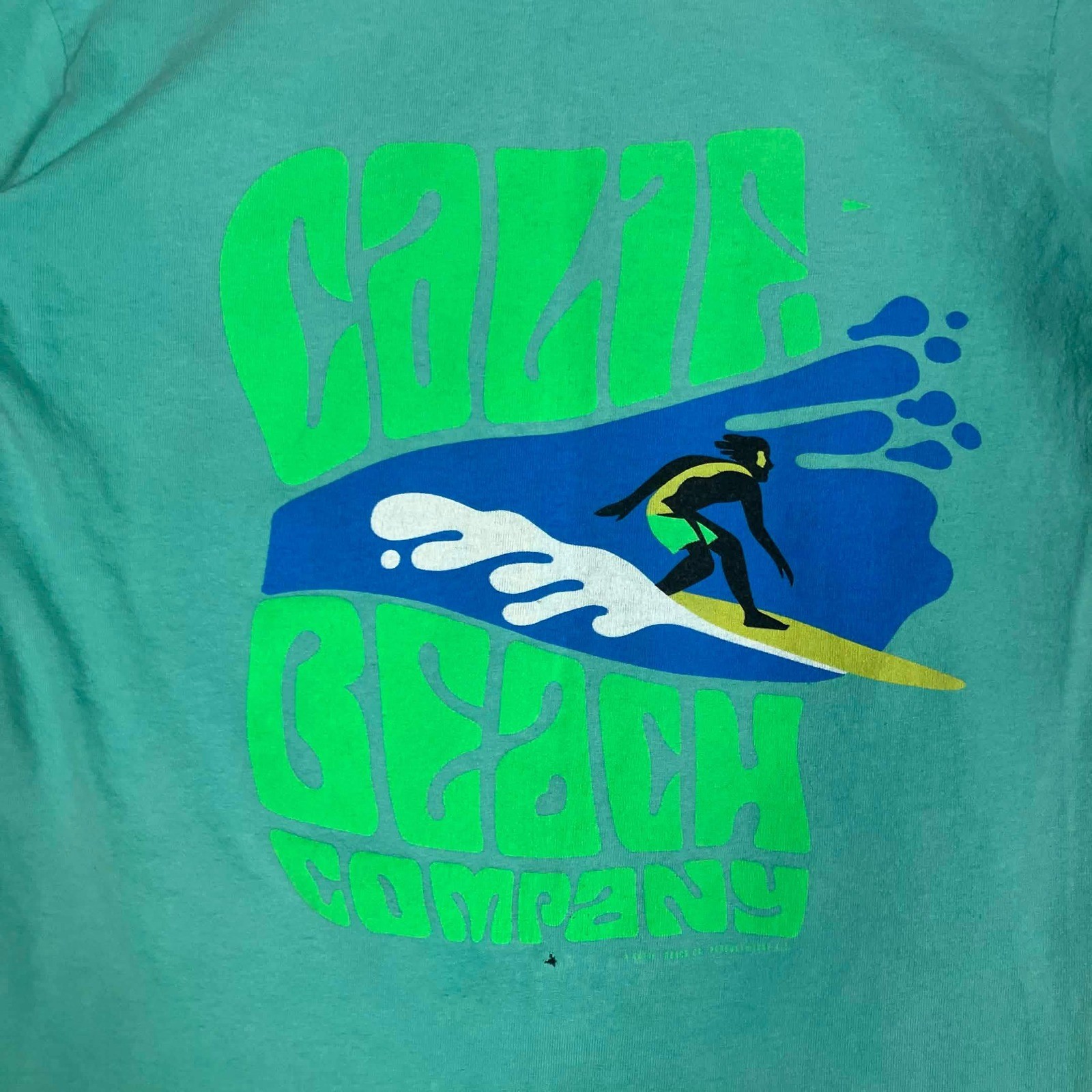 Vintage 80s Calif Beach Co T Shirt Small Teal Surf Made in USA Stedman Hi Cru