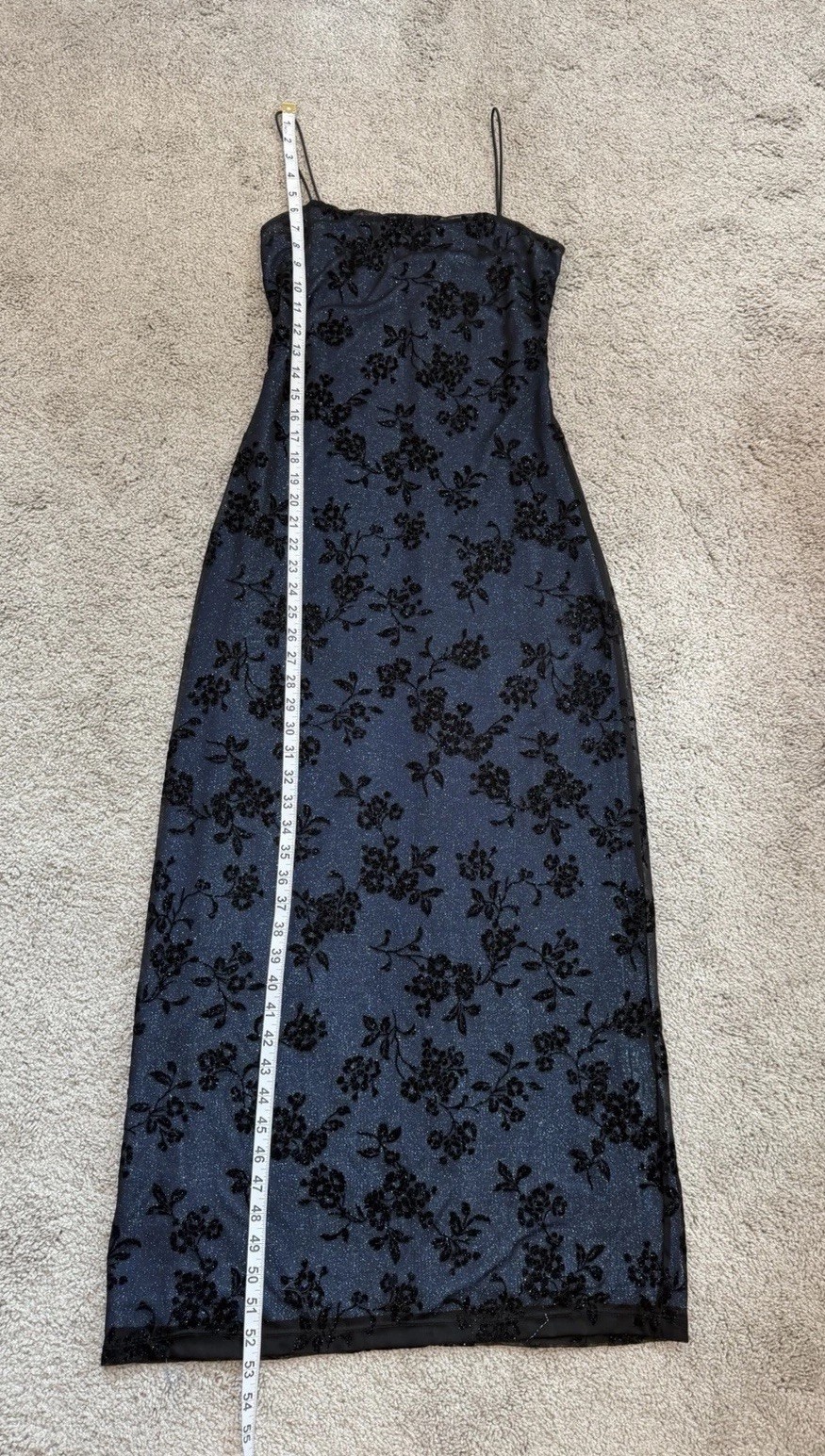 Vintage a fortiori 90s Y2k Glitter Floral Mesh Overlay Slip Maxi Dress Prom