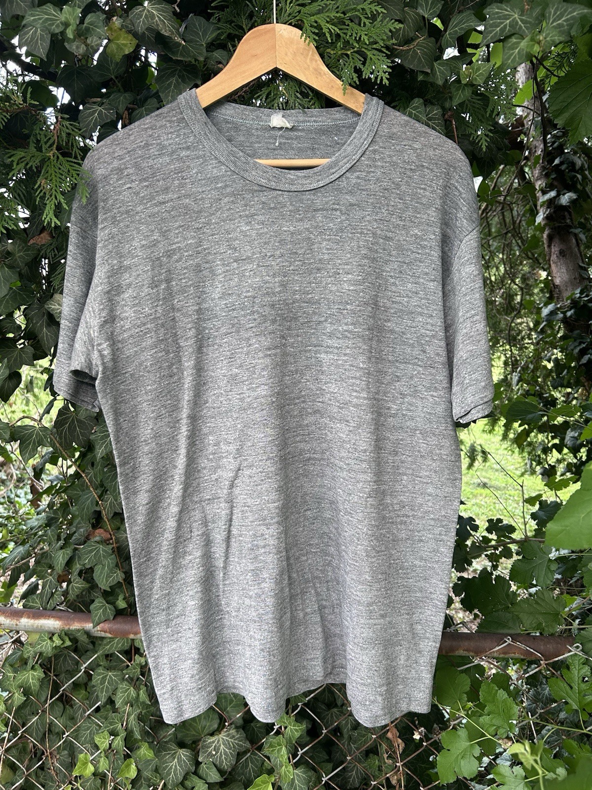 VTG 70s 80s Heather Gray BLANK Paper Thin BUTTERY SOFT Single Stitch T Shirt L