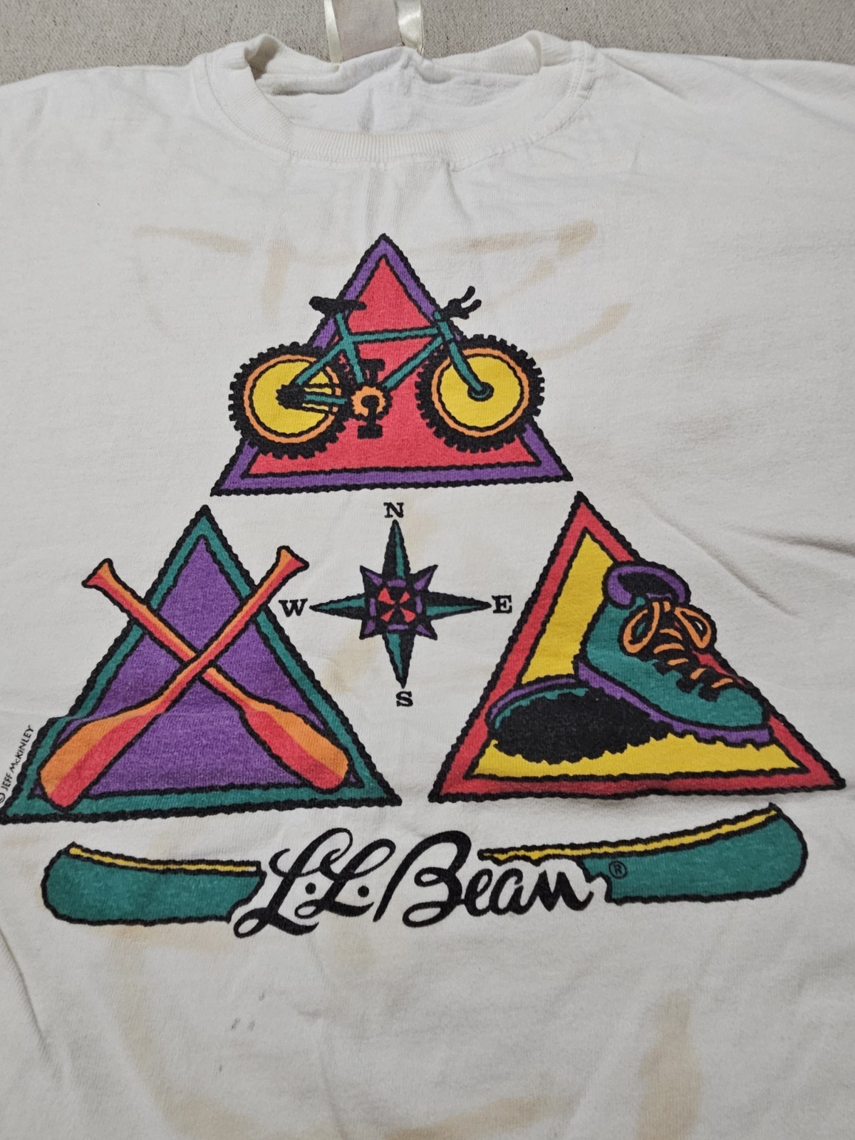Vintage L.L. Bean Kids USA Outdoor T-shirt Graphic Tee Canoe Compass 80s Large
