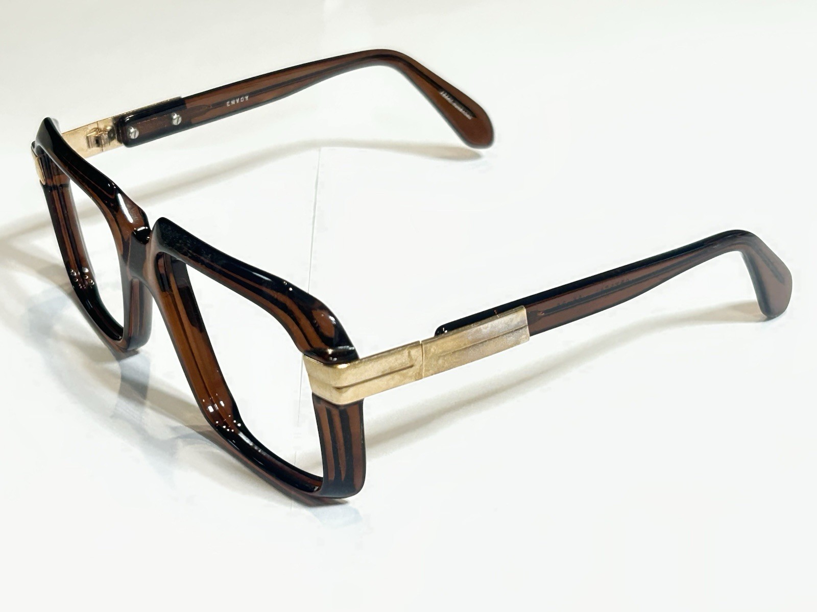 Vintage ENVOY Crystal 55-20 Oversized Eyeglass Frame Brown Amber NOS