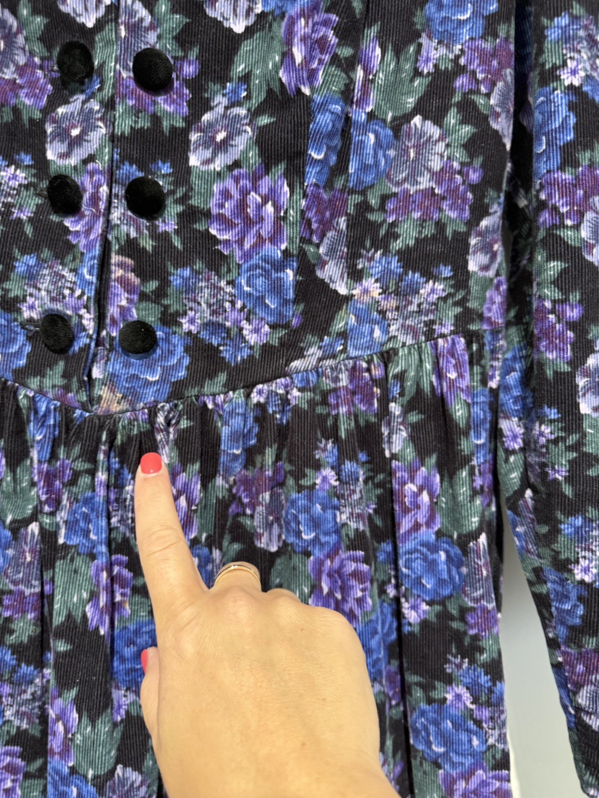 Vintage 1980s Laura Ashley Floral Corduroy Dress | Velvet Collar | Made in GB