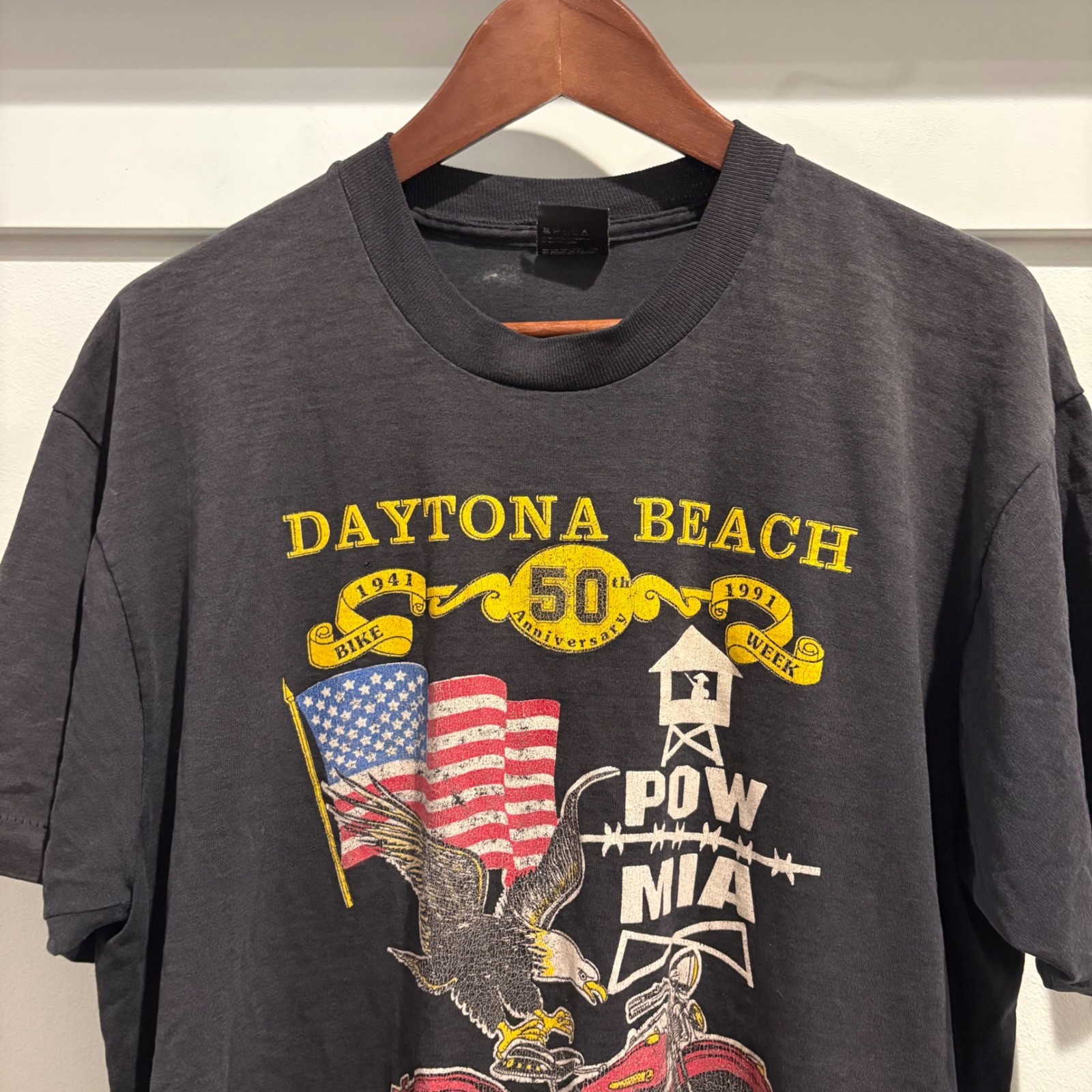 Vtg Screen Stars Daytona Beach Bike Week T-Shirt Mens XL Gray 1991 POW MIA
