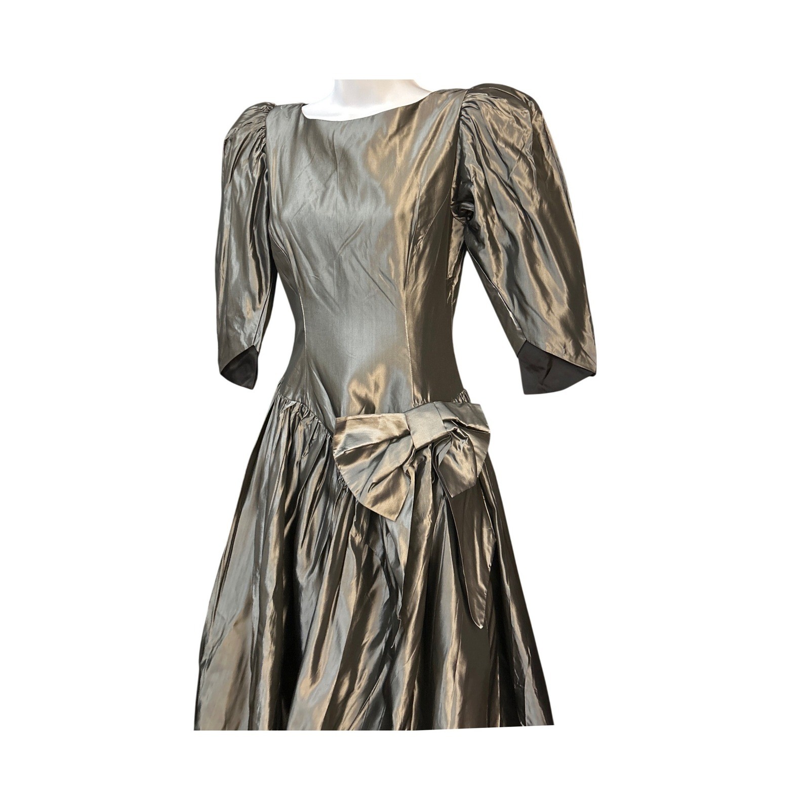 80s Vintage Metallic Taffeta Dress Goth Prom Dark Romance Glamour Old Hollywood
