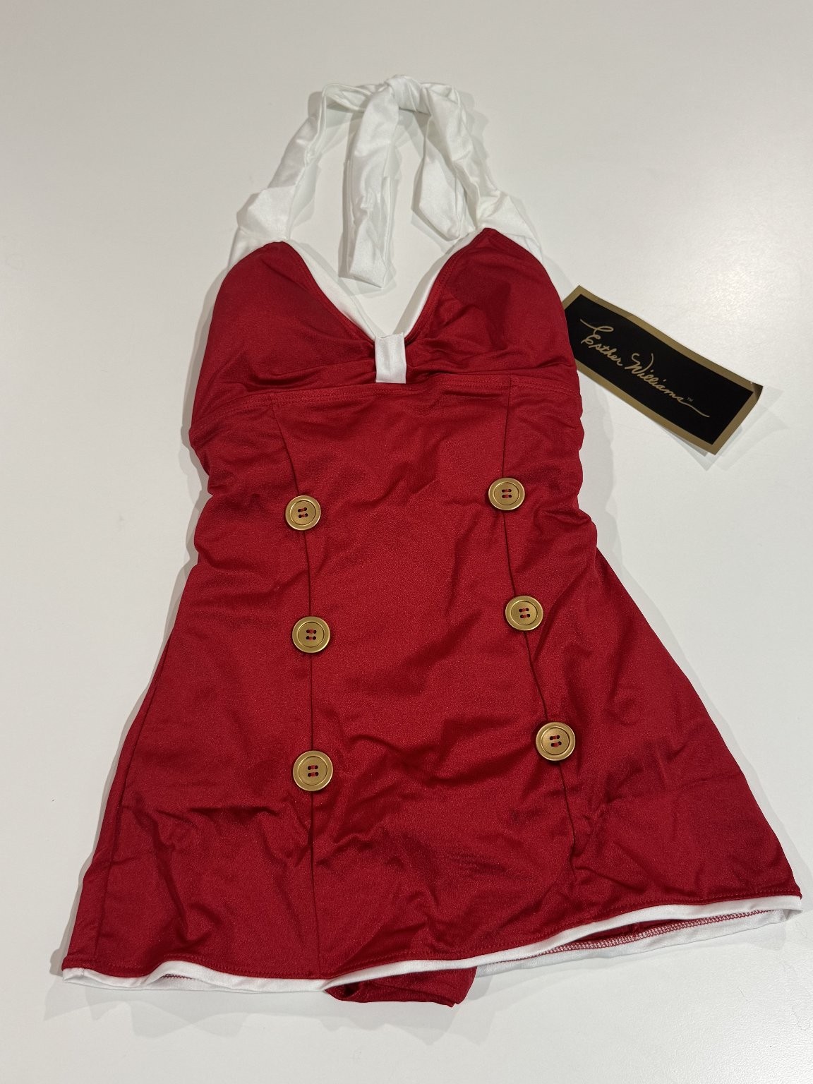 NWT Esther Williams Swimwear One-Piece Swimsuit Red White Size 6 Vintage Style