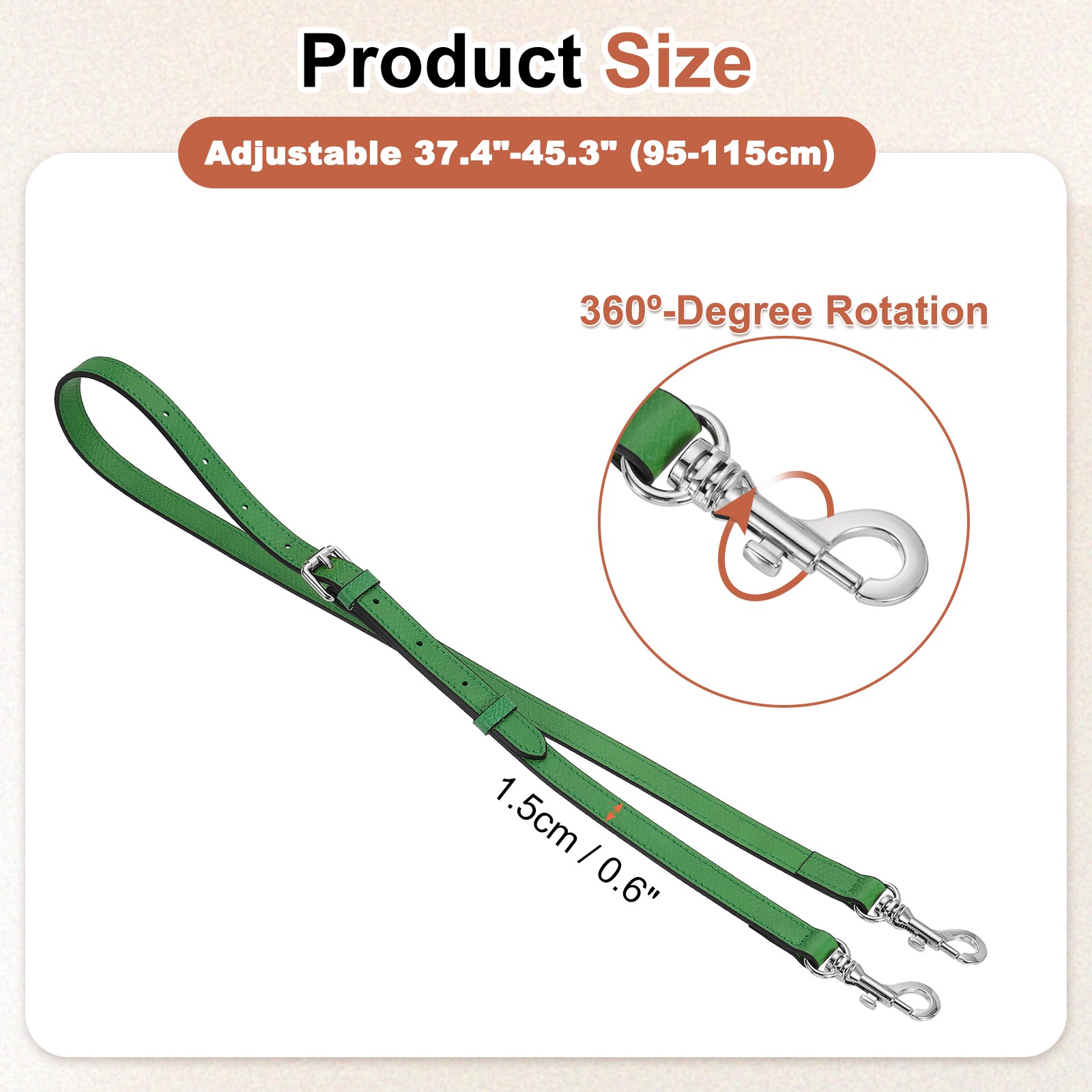 Leather strap bag 95-115cm adjustable green silver buckle