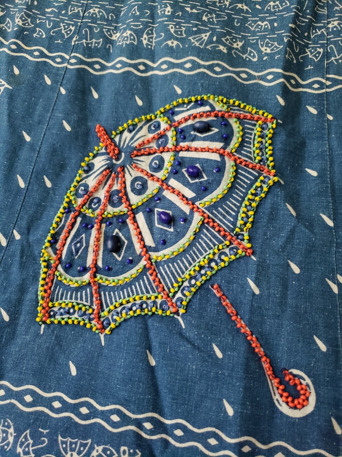 VTG 70s Blue Umbrella Print Wrap Skirt Sz S/M? 27.5″W Hippie Boho Festival READ