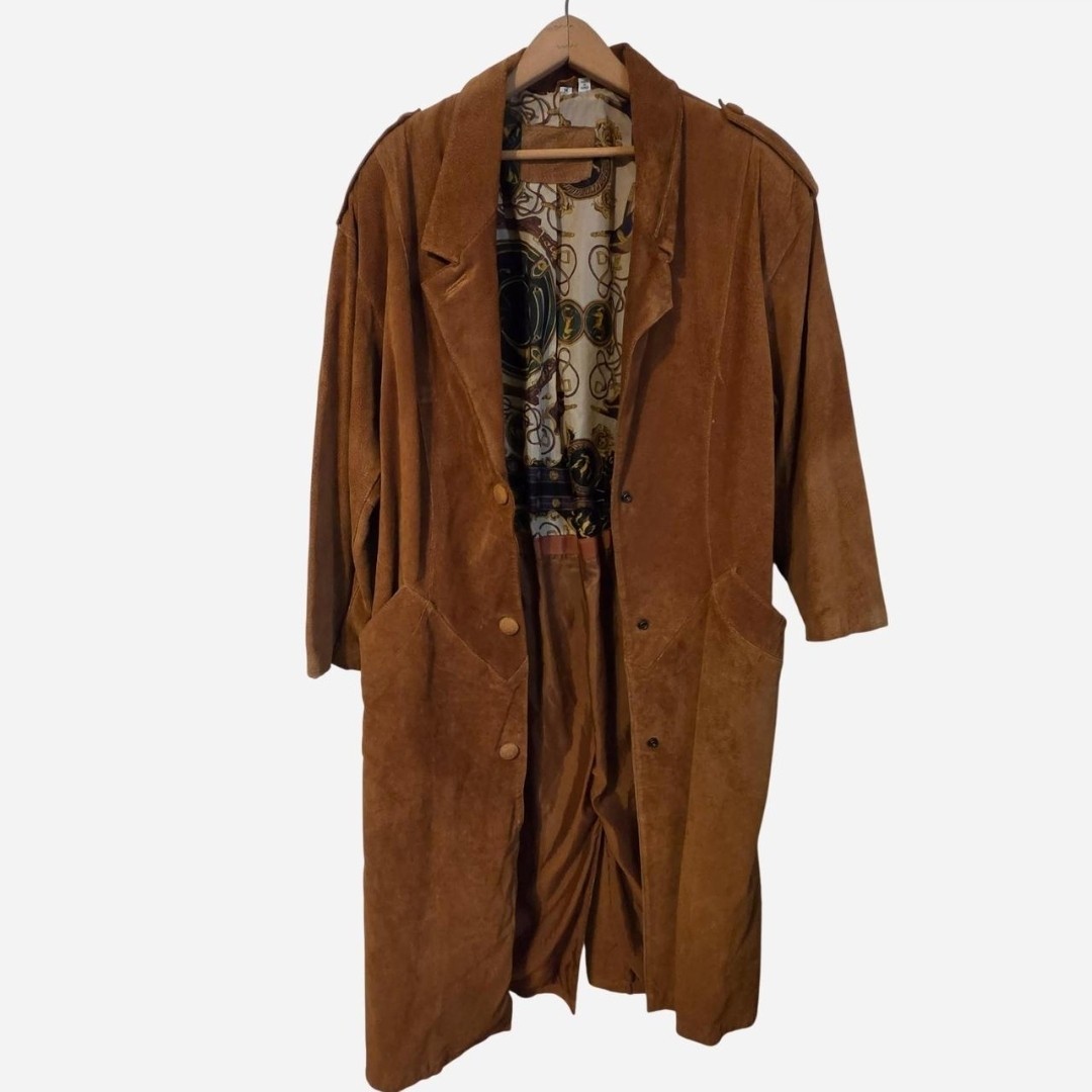 Vintage 70s Tan Suede Genuine Leather Western Duster Coat Jacket M