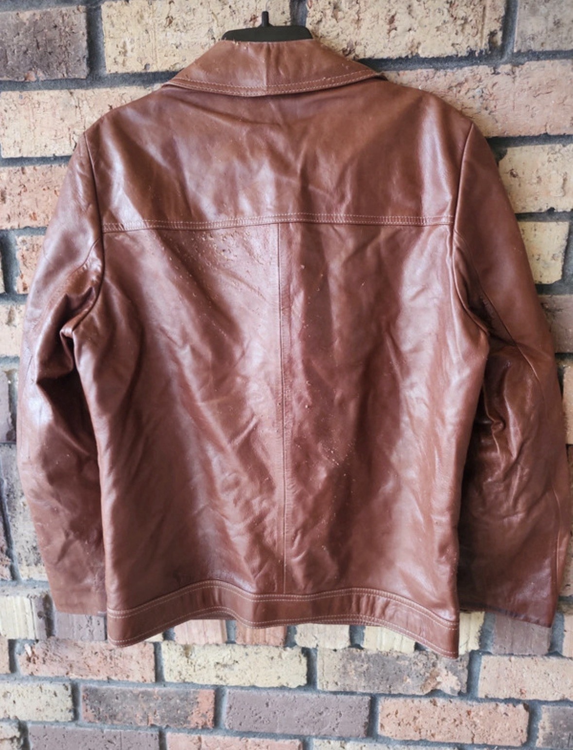 Cortefiel Men’s Brown Leather Basic Jacket Size 40 Brown Leather Made in Spain