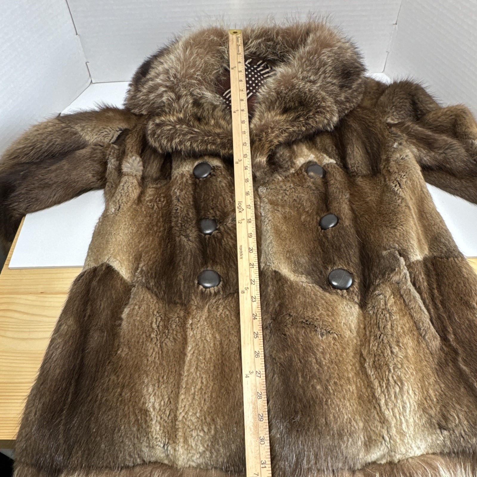 Vintage Genuine Patchwork Mink Fur Coat Fox Fur Shawl Collar Double Breasted