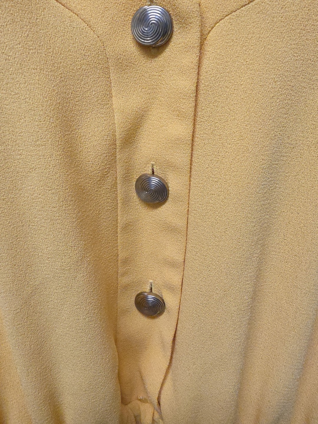 VTG Andrea Gayle Dress 4 Slit In Back Yellow Button Up Classy Old Money Church