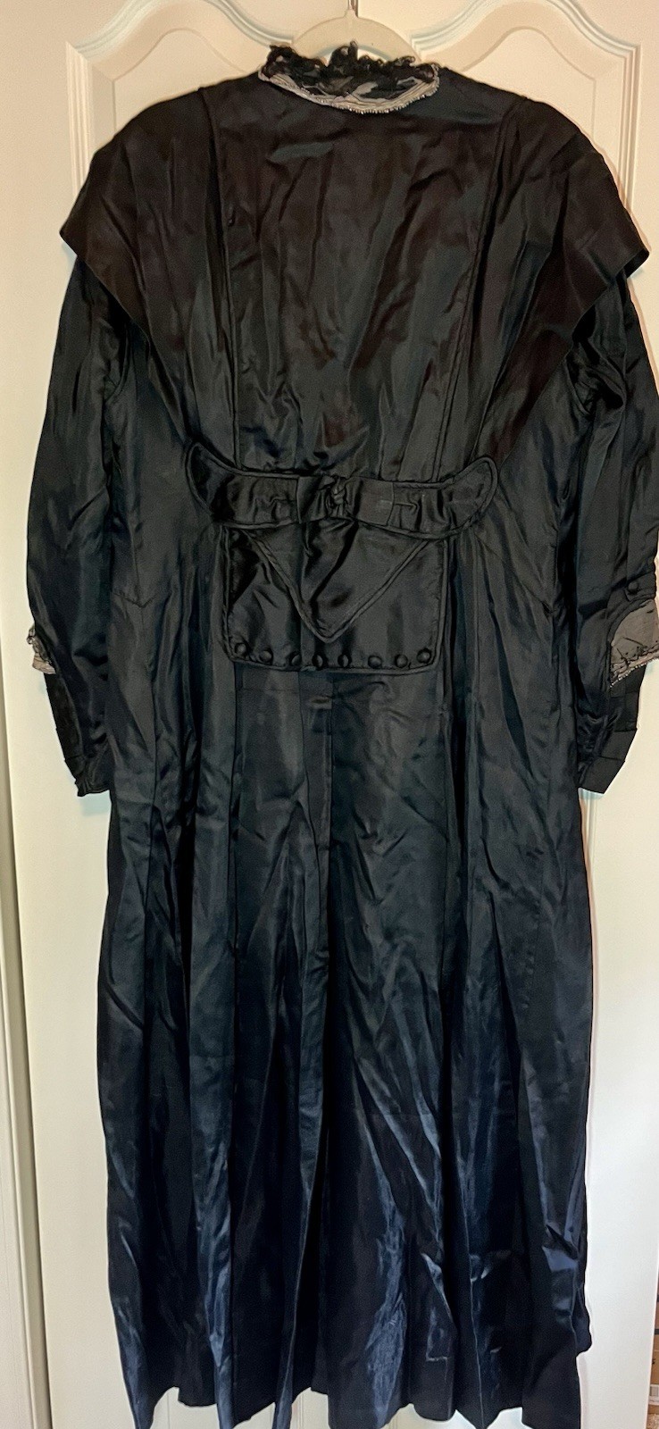 Antique 1917 Black Edwardian Satin Dress & Feathered Hat Set