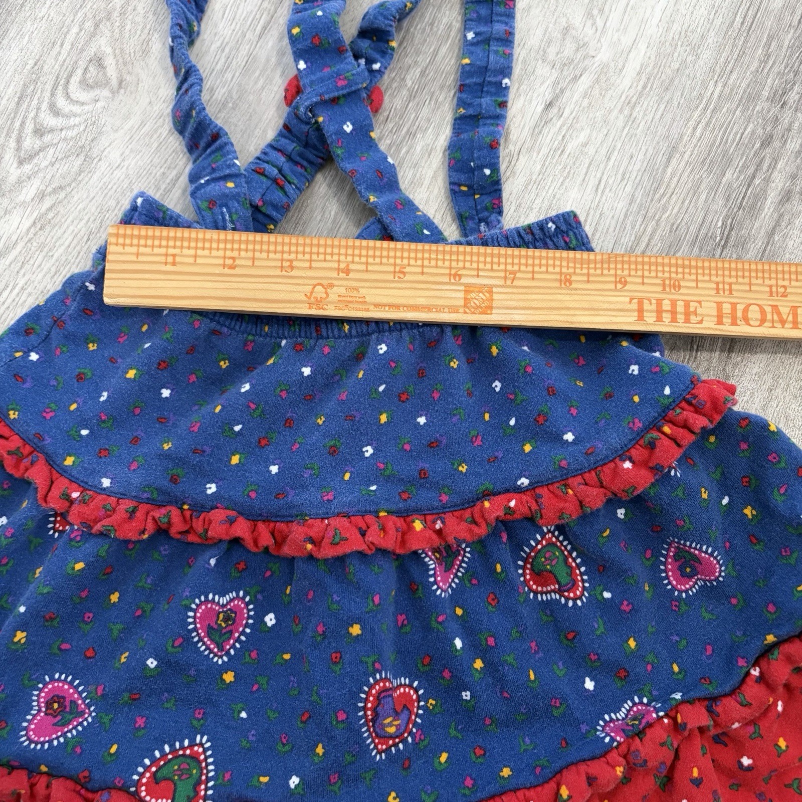 VTG Gymboree girls Overall Skirt pinafore dress red ruffle heart Rainbow Tag 3/4