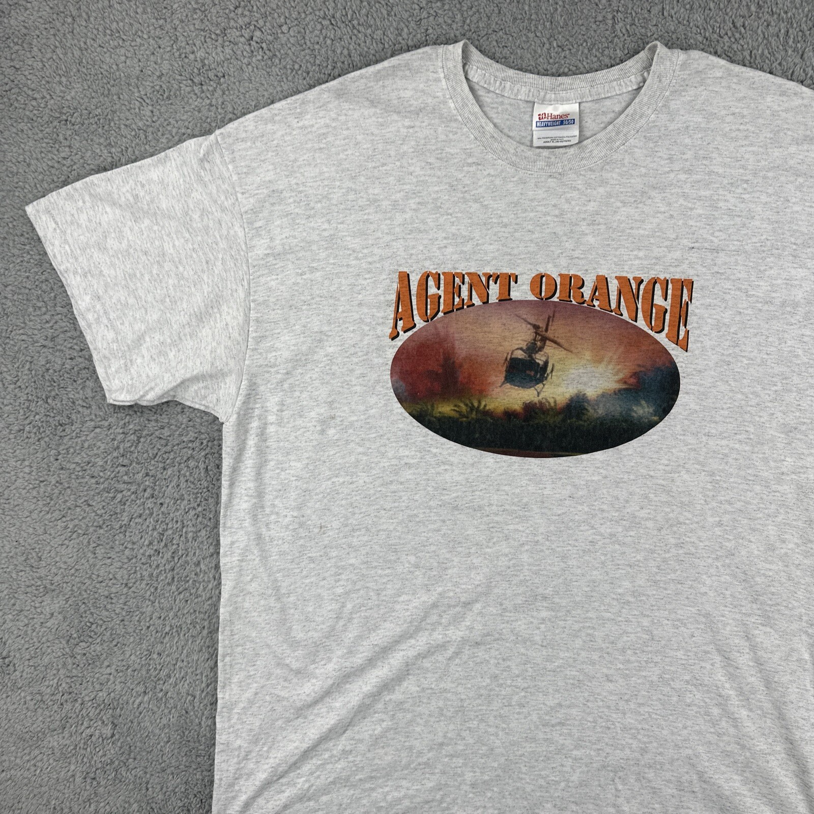 Vtg Hanes 50/50 XL Gray T Shirt Vietnam War Agent Orange Body Count Continues