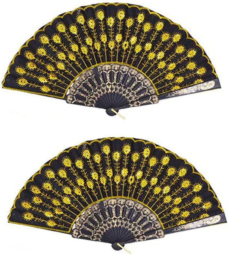 Spanish Folding Hand Fan, Flower Dancing Fans,Summer Handheld Folding Fans (Yell