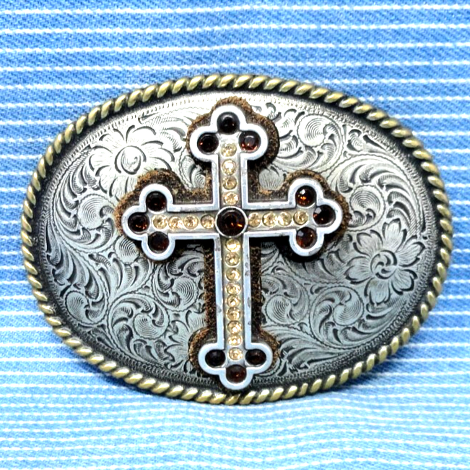 Cowboy Cross Belt Buckle Western Religious Christian Cowgirl Vtg Nocona .CPA468