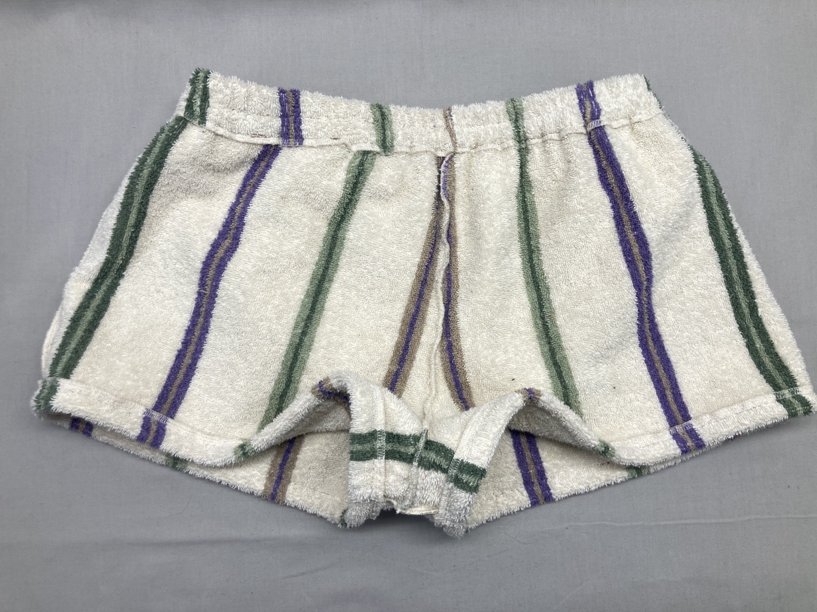 Vtg 80’s Handmade Cotton Towel Shorts Terrycloth Retro Striped Beach Pool