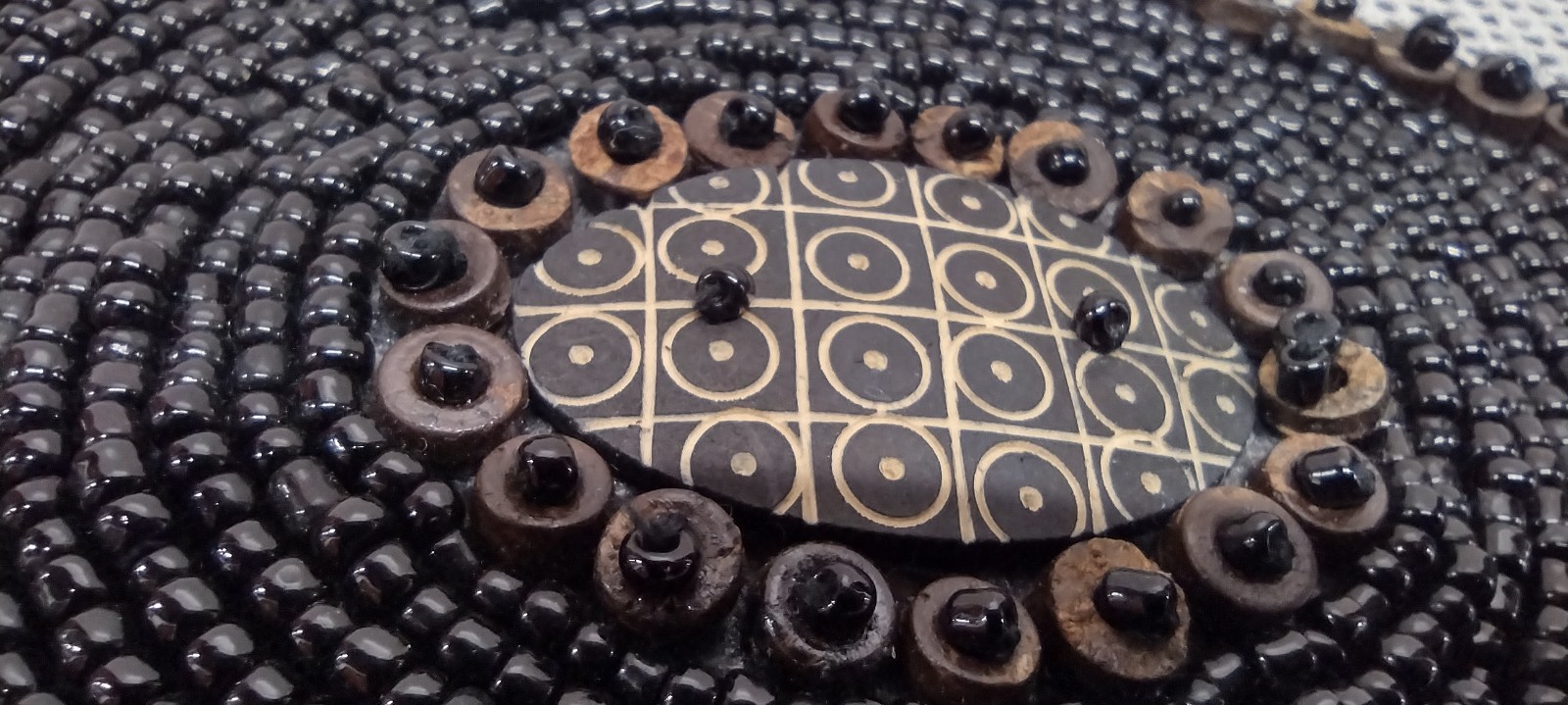 African Beaded Wood SASH BELT Black Coffee WIDE HIP BELT XL 42 in