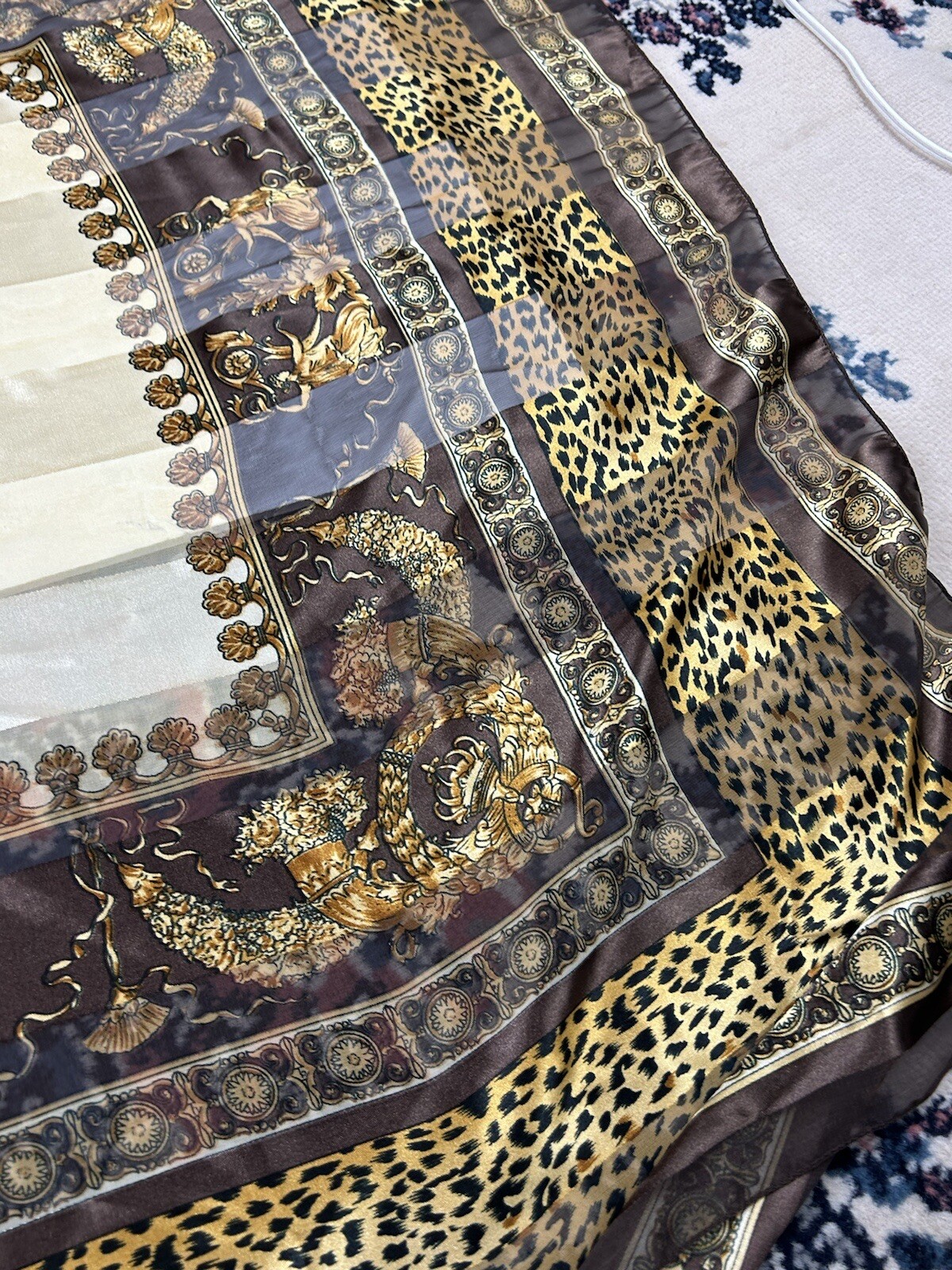 Leopard Wild Cat Scarf 42×41 Inches Vintage Gold White Black Retro Glam