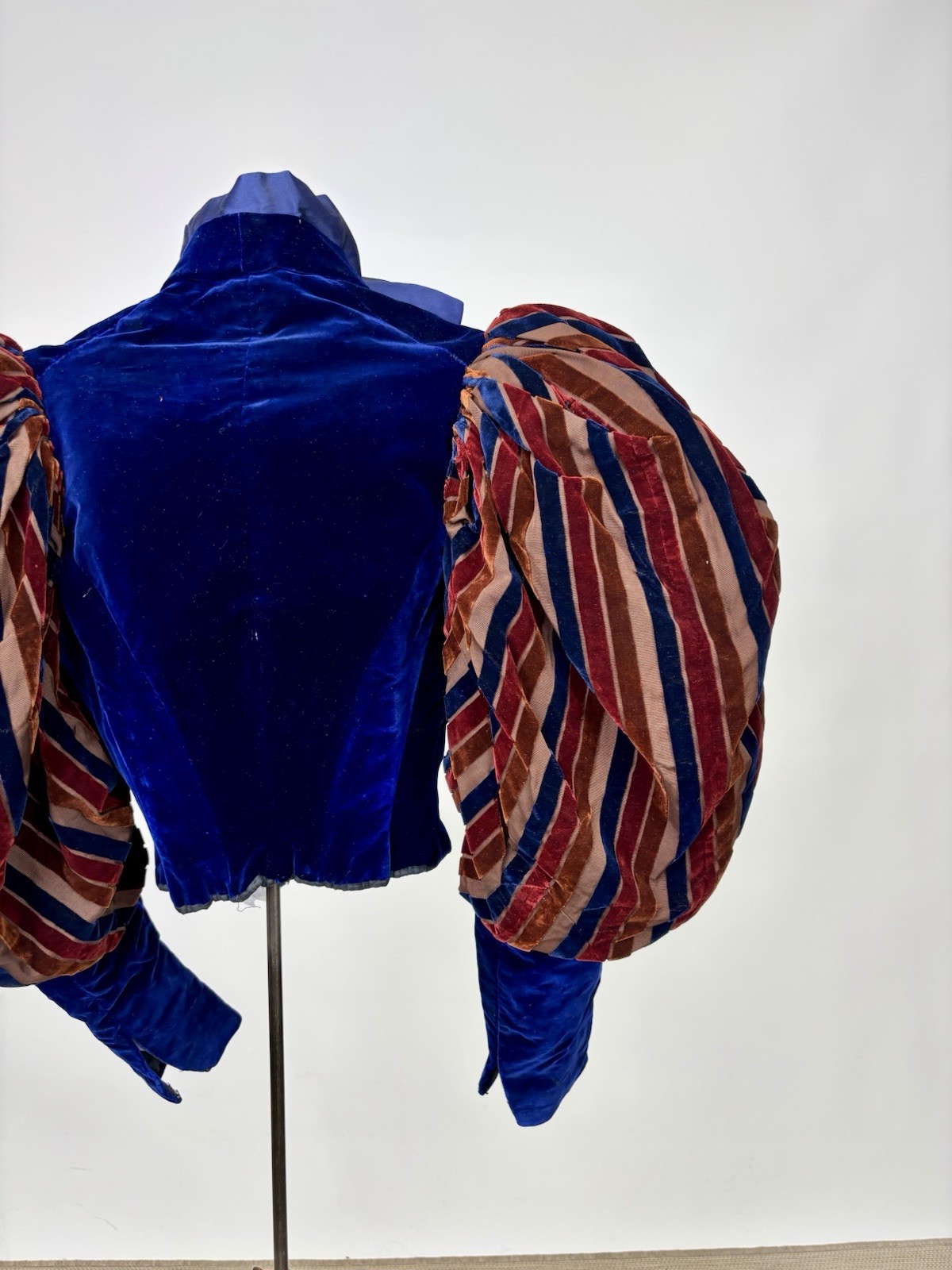 Antique Victorian Royal Blue Velvet Brown Stripes Jacket Leg of Mutton Sleeve