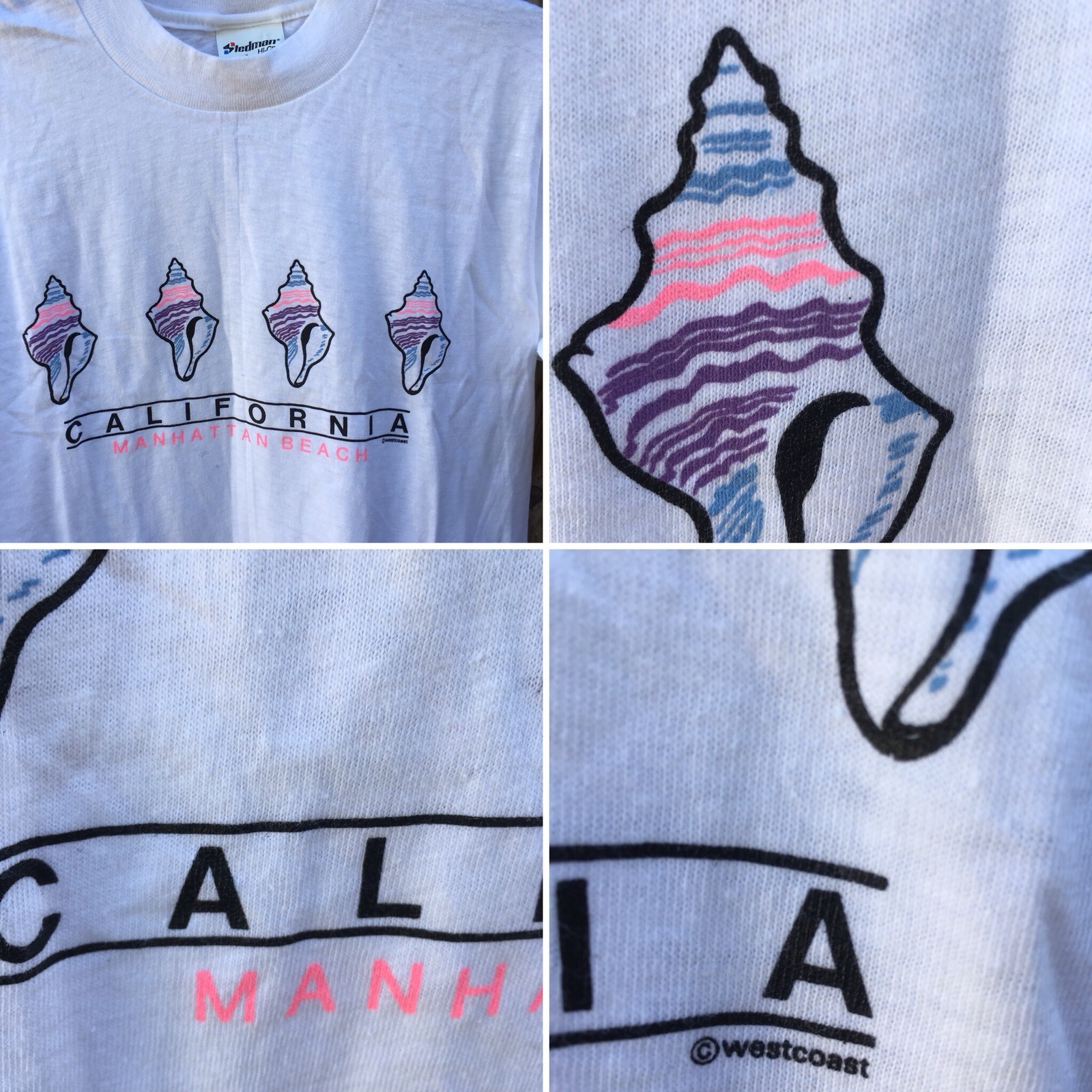 Vintage California Manhattan Beach T-Shirt c westcoast Stedman Hi-Cru M 38-40