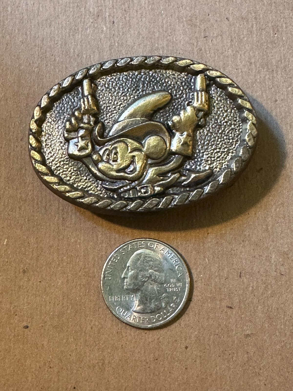 Vintage Mickey Mouse Cowboy Belt Buckle Pyramid Co. in 1970s lic. WALT DISNEY