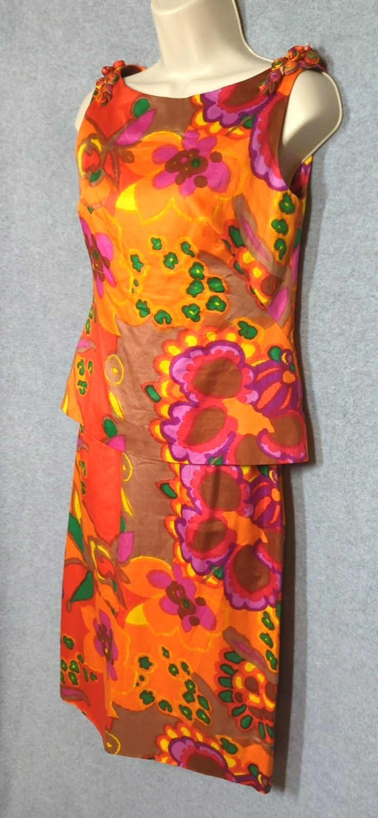 Vintage 50’s DYNASTY Hong Kong Silk Set Top Skirt 8 Lg Floral Feminine Elegant