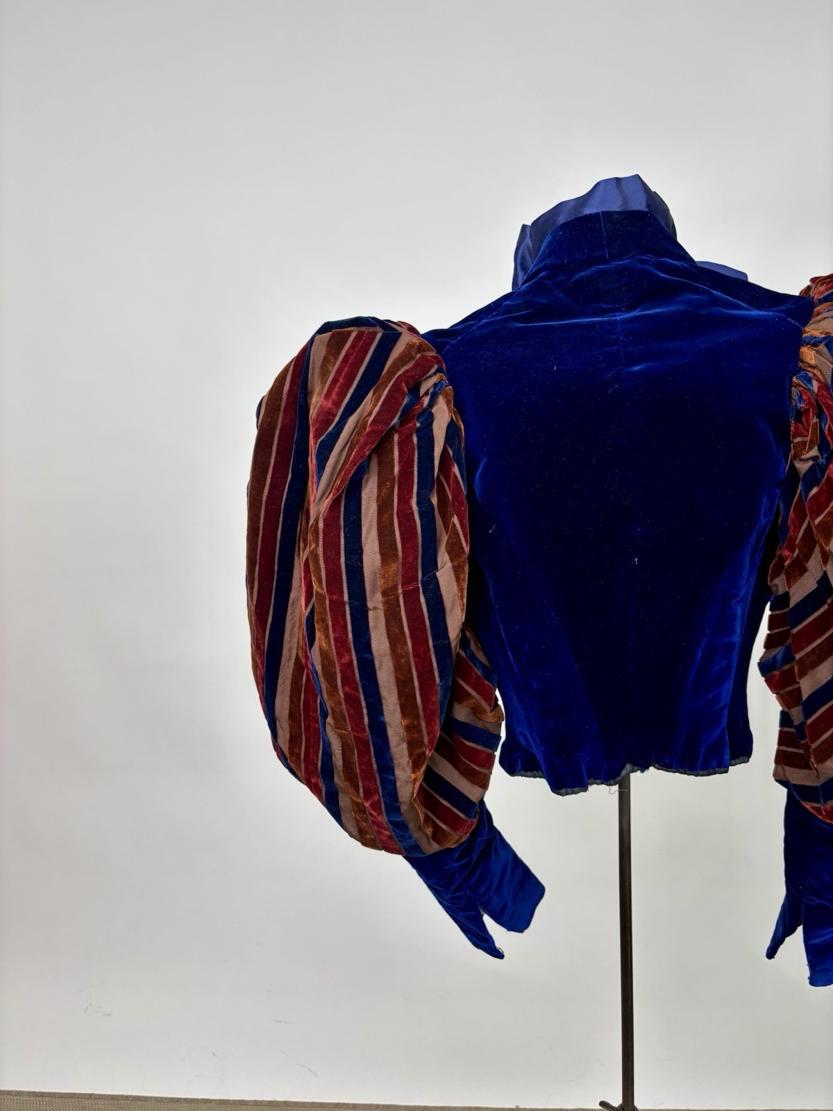 Antique Victorian Royal Blue Velvet Brown Stripes Jacket Leg of Mutton Sleeve