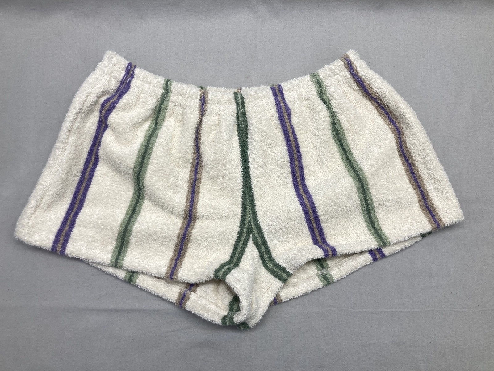 Vtg 80’s Handmade Cotton Towel Shorts Terrycloth Retro Striped Beach Pool